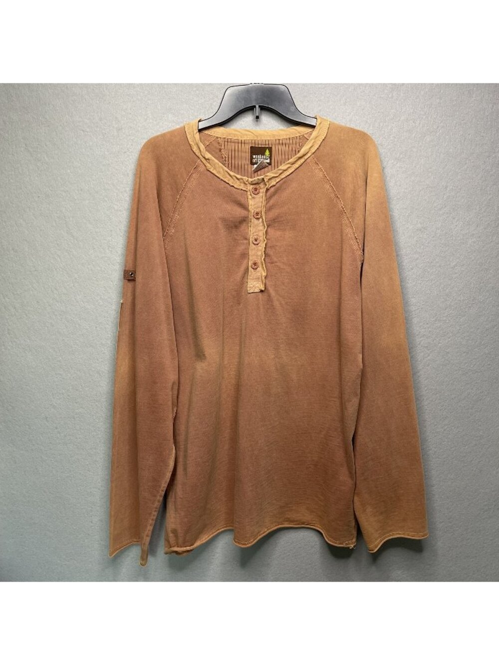Vintage-Style Brown Waffle Knit Henley Long Sleeve Shirt By Weekendz Off L USA